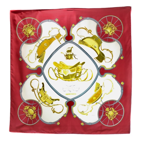 Hermes Accessories - HERMES RED & IVORY SPRINGS SQUARE SILK SCARF